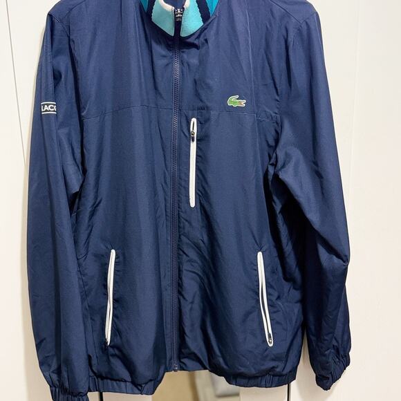 Lacoste Sport Dark Blue Full Zip Track Jacket Men's XL Multicolor Collar - Picture 10 of 15